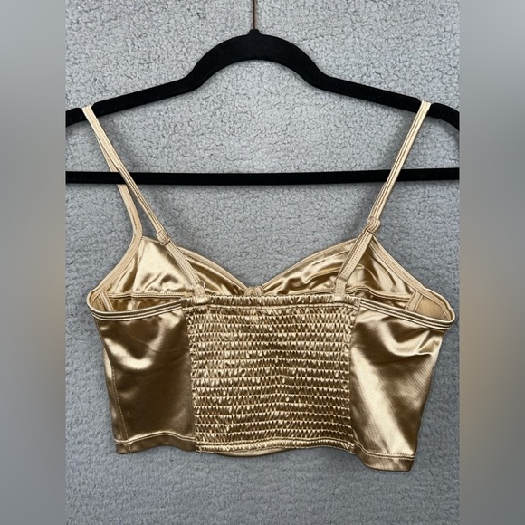 Free People Top Womens Medium Latte Casino Royal Brami Crop Smocked Back Y2K NEW - Picture 6 of 11